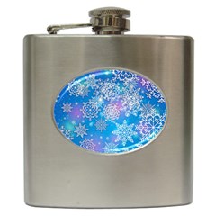 Snowflake Background Blue Purple Hip Flask (6 Oz)