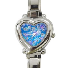 Snowflake Background Blue Purple Heart Italian Charm Watch by HermanTelo