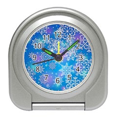 Snowflake Background Blue Purple Travel Alarm Clock