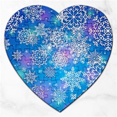 Snowflake Background Blue Purple Jigsaw Puzzle (heart) by HermanTelo