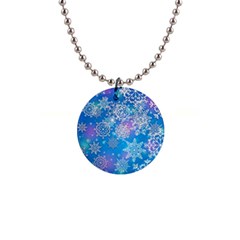 Snowflake Background Blue Purple 1  Button Necklace by HermanTelo