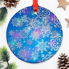 Snowflake Background Blue Purple Round Ornament (two Sides)