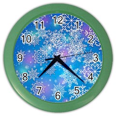 Snowflake Background Blue Purple Color Wall Clock