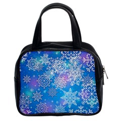 Snowflake Background Blue Purple Classic Handbag (two Sides) by HermanTelo