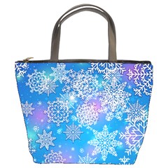 Snowflake Background Blue Purple Bucket Bag by HermanTelo