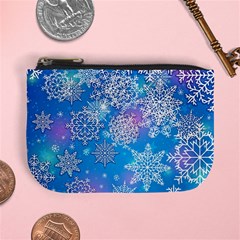 Snowflake Background Blue Purple Mini Coin Purse by HermanTelo