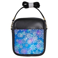 Snowflake Background Blue Purple Girls Sling Bag