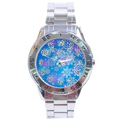 Snowflake Background Blue Purple Stainless Steel Analogue Watch