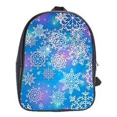 Snowflake Background Blue Purple School Bag (xl)