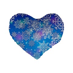 Snowflake Background Blue Purple Standard 16  Premium Heart Shape Cushions