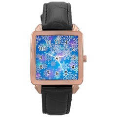 Snowflake Background Blue Purple Rose Gold Leather Watch  by HermanTelo