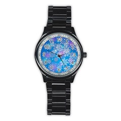 Snowflake Background Blue Purple Stainless Steel Round Watch