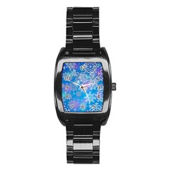 Snowflake Background Blue Purple Stainless Steel Barrel Watch