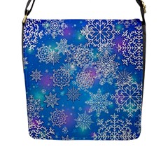 Snowflake Background Blue Purple Flap Closure Messenger Bag (L)