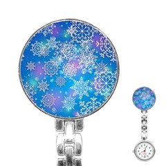 Snowflake Background Blue Purple Stainless Steel Nurses Watch by HermanTelo