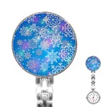 Snowflake Background Blue Purple Stainless Steel Nurses Watch Front