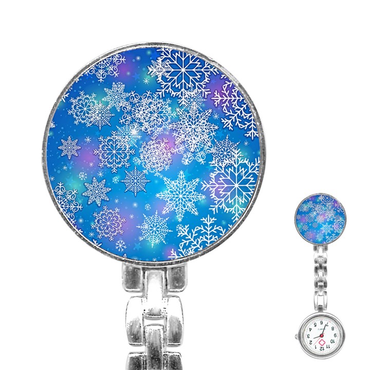 Snowflake Background Blue Purple Stainless Steel Nurses Watch