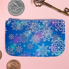 Snowflake Background Blue Purple Large Coin Purse