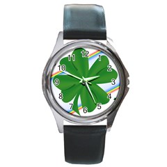 Shamrock Clover Saint Patrick Leaves Round Metal Watch by HermanTelo