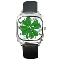 Shamrock Clover Saint Patrick Leaves Square Metal Watch by HermanTelo