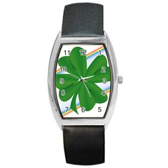 Shamrock Clover Saint Patrick Leaves Barrel Style Metal Watch by HermanTelo