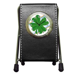 Shamrock Clover Saint Patrick Leaves Pen Holder Desk Clock by HermanTelo