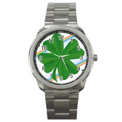 Shamrock Clover Saint Patrick Leaves Sport Metal Watch by HermanTelo