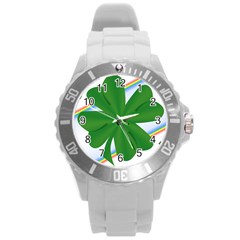 Shamrock Clover Saint Patrick Leaves Round Plastic Sport Watch (l) by HermanTelo