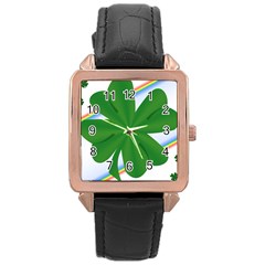 Shamrock Clover Saint Patrick Leaves Rose Gold Leather Watch  by HermanTelo