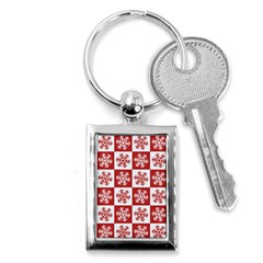 Snowflake Red White Key Chain (rectangle) by HermanTelo