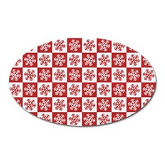 Snowflake Red White Oval Magnet by HermanTelo