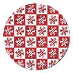 Snowflake Red White Magnet 5  (round) by HermanTelo