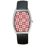 Snowflake Red White Barrel Style Metal Watch Front