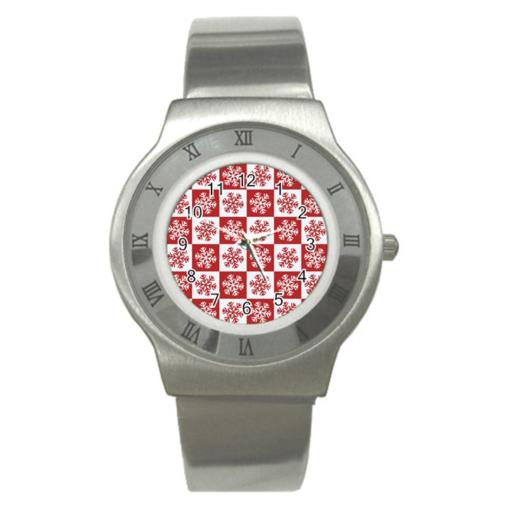 Snowflake Red White Stainless Steel Watch