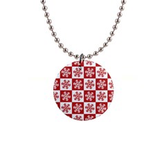 Snowflake Red White 1  Button Necklace