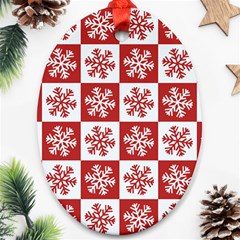 Snowflake Red White Oval Ornament (two Sides)