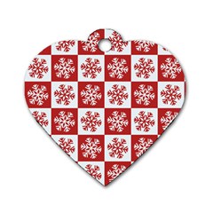 Snowflake Red White Dog Tag Heart (two Sides)