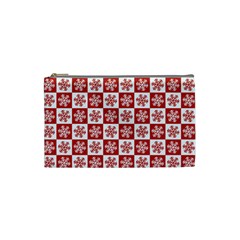 Snowflake Red White Cosmetic Bag (small) by HermanTelo