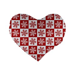 Snowflake Red White Standard 16  Premium Heart Shape Cushions