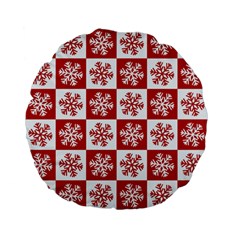 Snowflake Red White Standard 15  Premium Flano Round Cushions