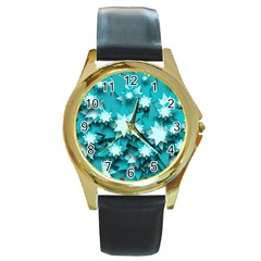 Stars Christmas Ice 3d Round Gold Metal Watch by HermanTelo