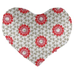 Stamping Pattern Red Large 19  Premium Flano Heart Shape Cushions by HermanTelo