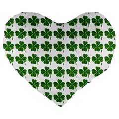 Shamrocks Clover Green Leaf Large 19  Premium Flano Heart Shape Cushions by HermanTelo