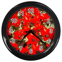 Columbus Commons Red Tulips Wall Clock (black) by Riverwoman