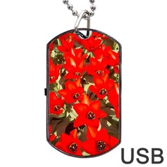 Columbus Commons Red Tulips Dog Tag Usb Flash (one Side) by Riverwoman