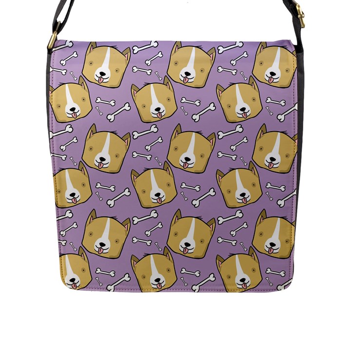 Corgi Pattern Flap Closure Messenger Bag (L)