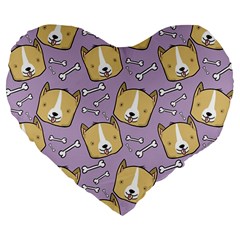 Corgi Pattern Large 19  Premium Flano Heart Shape Cushions