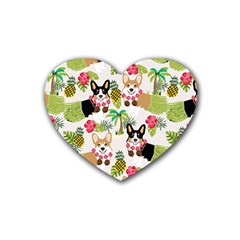 Corgis Hula Pattern Rubber Coaster (heart)  by Sapixe