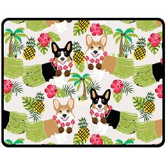 Corgis Hula Pattern Fleece Blanket (medium)  by Sapixe