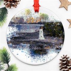 Lighthouse Art Sea Ocean Vintage Ornament (round) by Sapixe